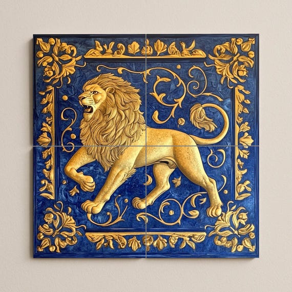 Mural cerámico León Dorado — vista 2