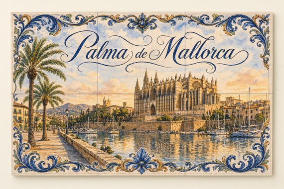 Mural de azulejos cerámicos de la Catedral de Palma de Mallorca, decoración d… — Mural cerámico de Cerámicas La Noria