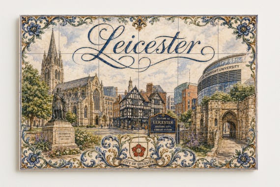 Mural de azulejos de cerámica de Leicester, Inglaterra, decoración artística … — vista 4