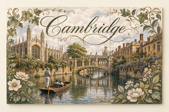 Mural de azulejos de cerámica de Cambridge, Inglaterra, arte mural junto al r…