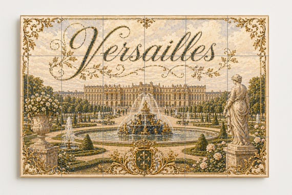 Mural de azulejos de cerámica de Versalles, arte mural de palacio francés con… — vista 3