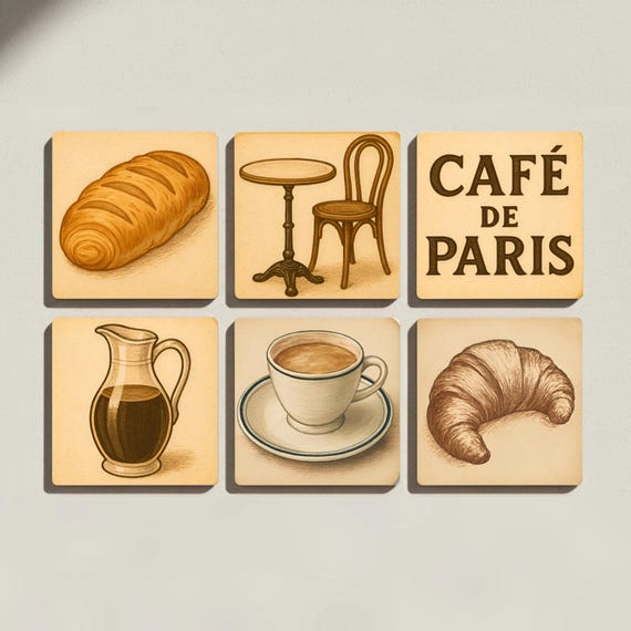 Café parisino / Posavasos de azulejos de bistró francés / Decoración d — vista 3