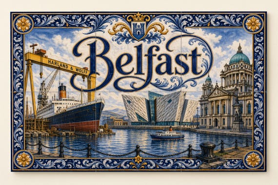Mural de azulejos de cerámica de Belfast, arte mural de Irlanda del Norte, de…