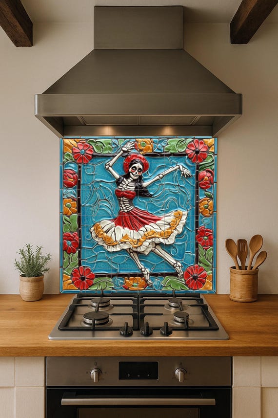 Mural de azulejos de calavera danzante — vista 4