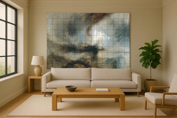 Mural de azulejos de cerámica con diseño de barco de vapor en tormenta de nieve — vista 2