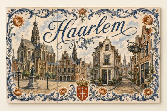 Mural de azulejos de cerámica de Haarlem, Países Bajos, arte mural de la hist… — vista 3