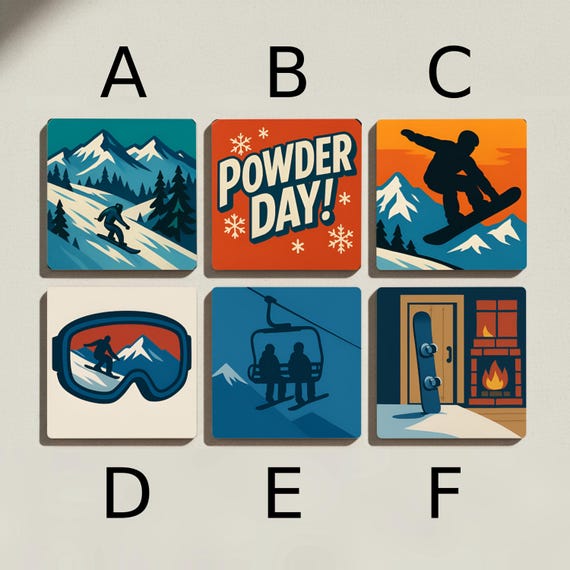 Azulejos de snowboard con ilustraciones de montañas para decorar la me — vista 2