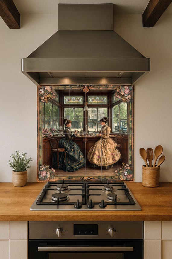 Mural cerámico de salón de té inglés victoriano — vista 3