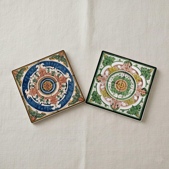 Renaissance Majolica Bird Ceramic Coaster Set
