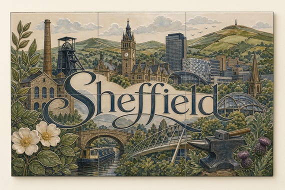 Mural de azulejos de cerámica de Sheffield, arte mural de estilo industrial i…