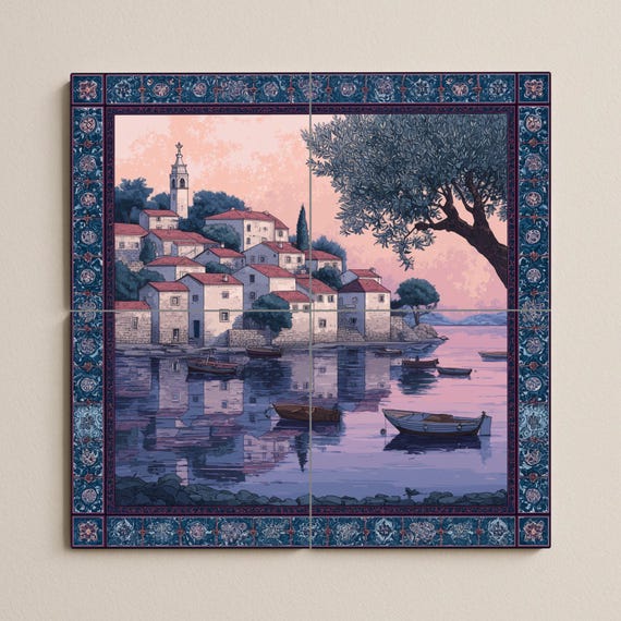Mural de azulejos cerámicos "Adriatic Sunset Village" — vista 3