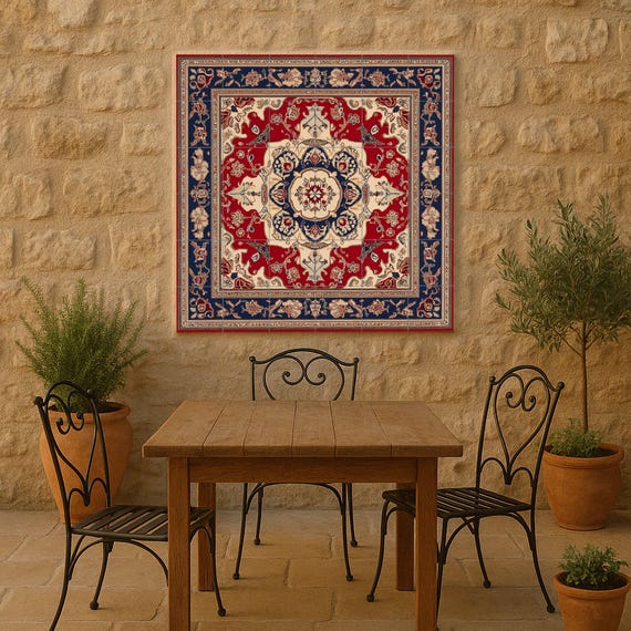 Mural de cerámica azerbaiyana con medallón ornamental y azulejos decorativos … — vista 4