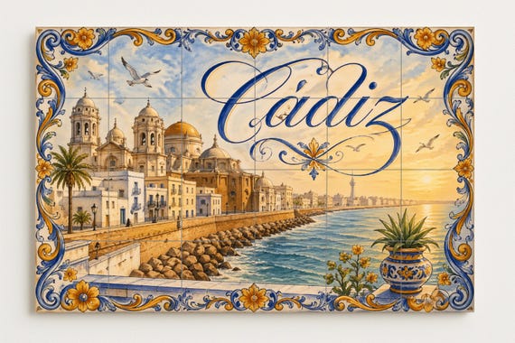 Mural de azulejos de cerámica de la Catedral de Cádiz, decoración de pared de… — vista 4