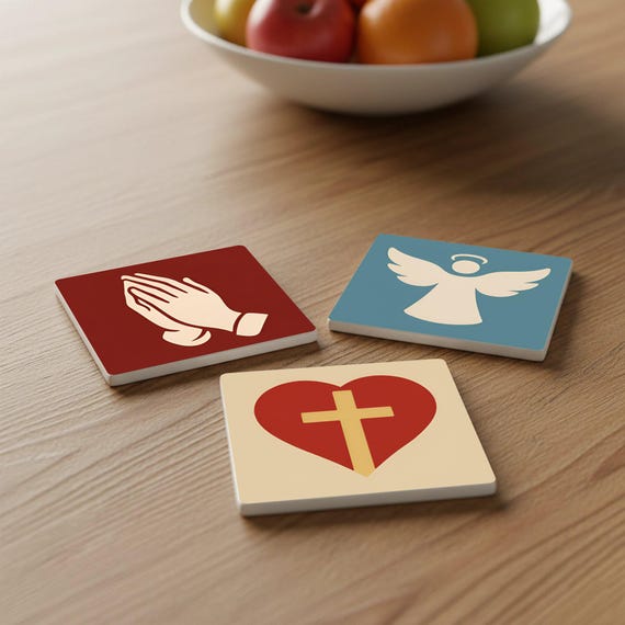 Ícono cristiano / Decoración de mesa con fe — Posavasos de cerámica y corcho de Cerámicas La Noria