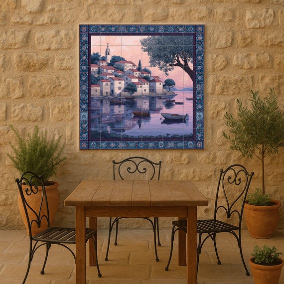Mural de azulejos cerámicos "Adriatic Sunset Village" — vista 2