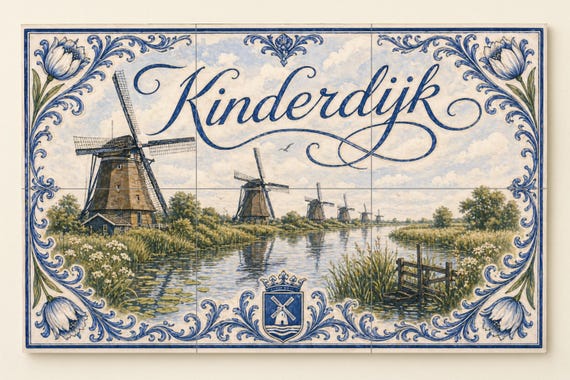 Mural de azulejos de cerámica de Kinderdijk, Países Bajos, decoración de pare… — vista 3