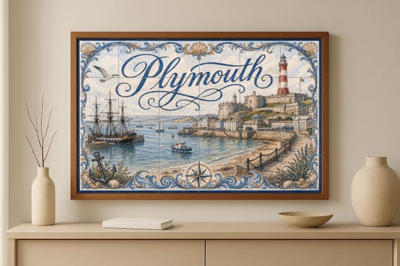 Mural de azulejos de cerámica de Plymouth, arte mural náutico, decoración cos… — vista 3
