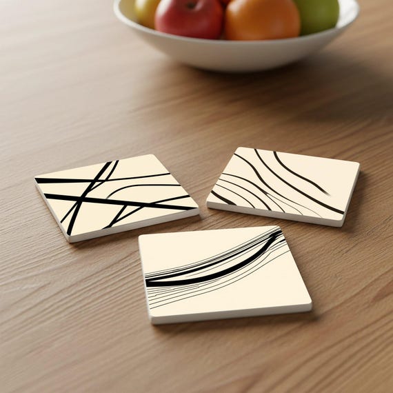 Esmaltada con arte lineal abstracto, decoración minimalista moderna