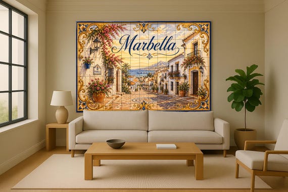 Mural de azulejos de cerámica andaluza de Marbella, decoración de pared en la… — Mural cerámico de Cerámicas La Noria