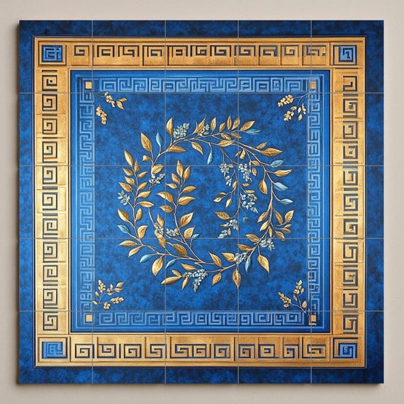Mural de cerámica azul cobalto y dorado — vista 3