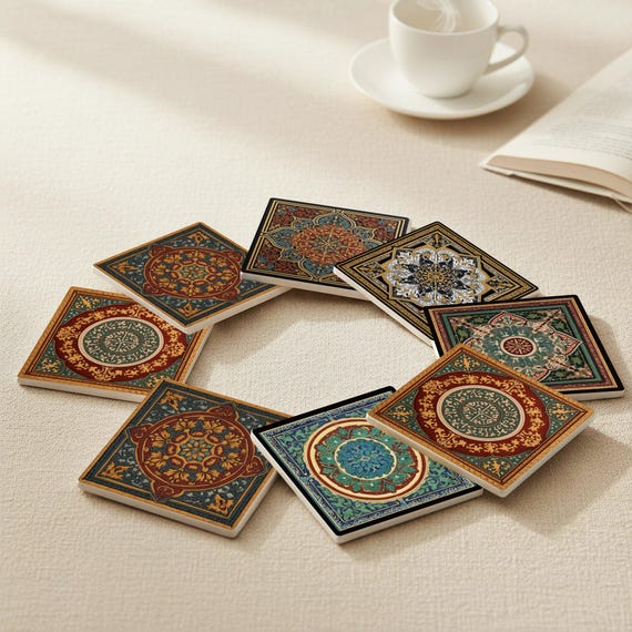Greco-Roman Mosaic Ceramic Coaster Set — vista 3