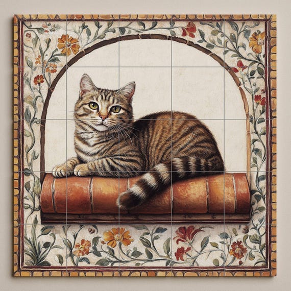 Mural cerámico de gato atigrado — vista 3