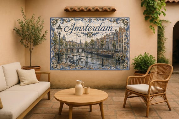 Mural de azulejos de cerámica de Ámsterdam, Países Bajos, decoración de pared…