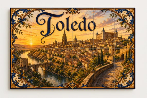 Mural de azulejos de cerámica del Alcázar de Toledo, decoración de pared hist… — vista 4
