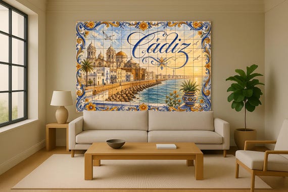 Mural de azulejos de cerámica de la Catedral de Cádiz, decoración de pared de… — vista 2