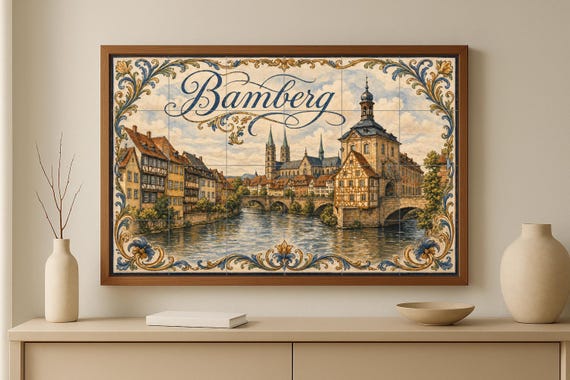 Mural de azulejos de cerámica de Bamberg, arte mural medieval a orillas del r… — vista 4
