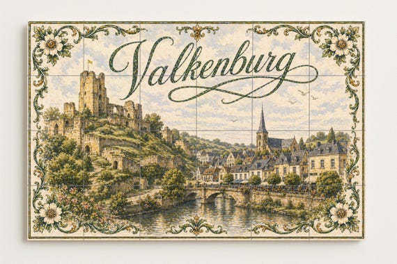 Mural de azulejos de cerámica de las ruinas del castillo de Valkenburg, arte … — vista 4