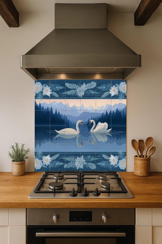 Mural de azulejos de cisnes alpinos — vista 4