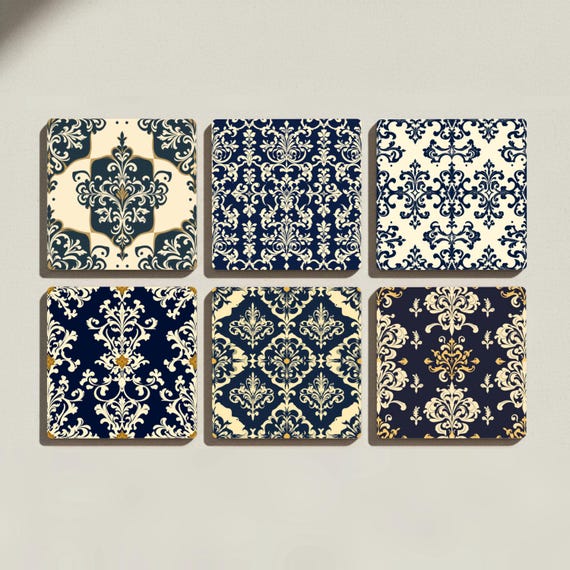 Damasco azul marino - Decoración de mesa barroca victoriana — vista 3