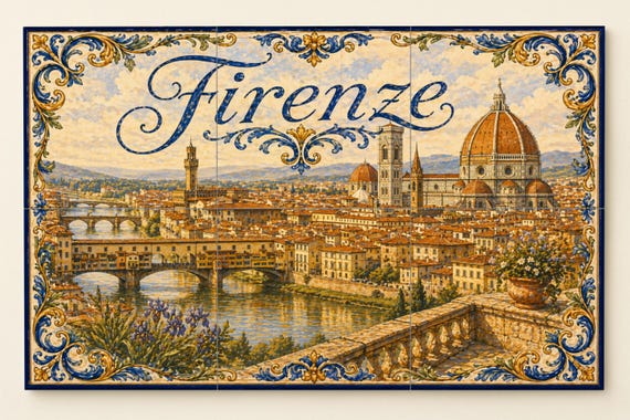 Mural de azulejos de cerámica del Duomo de Florencia, decoración de pared ren… — Mural cerámico de Cerámicas La Noria