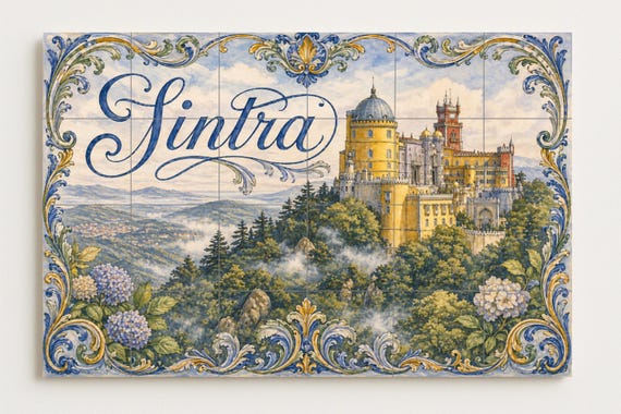 Mural de azulejos de cerámica de Sintra, Portugal, Palacio da Pena y decoraci… — vista 4