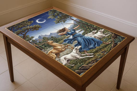 Mural cerámico de Artemisa la Cazadora, diosa griega de la Luna, con ciervos … — vista 4