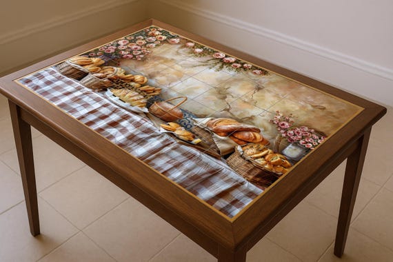 Mural de azulejos con desayuno provenzal