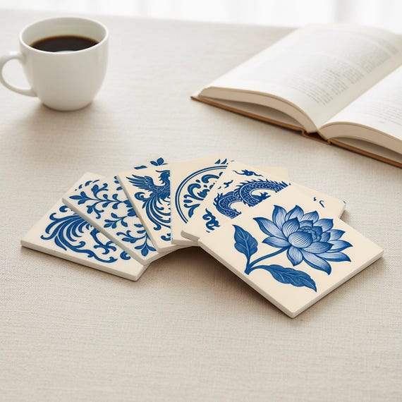 Azul y blanca / Decoración de azulejos florales asiáticos — vista 4