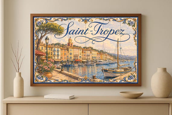 Mural de azulejos de cerámica de Saint-Tropez, arte mural de la Riviera Franc… — vista 3