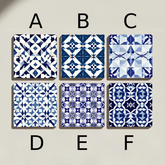Geométricos de cerámica azul - Azulejo mediterráneo marroquí, juego de — vista 2