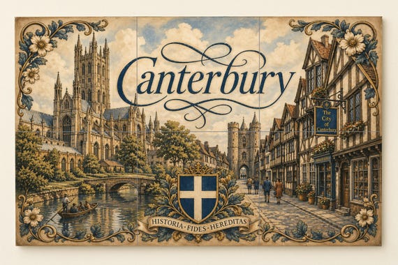 Mural de azulejos de cerámica de Canterbury, arte mural de la catedral de Can…