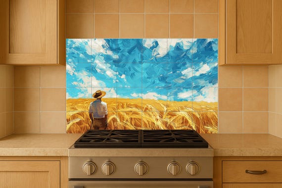Mural de azulejos de un campo de trigo americano