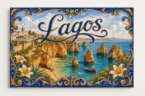 Mural de azulejos de cerámica de Lagos, Portugal, acantilados costeros del Al… — vista 4