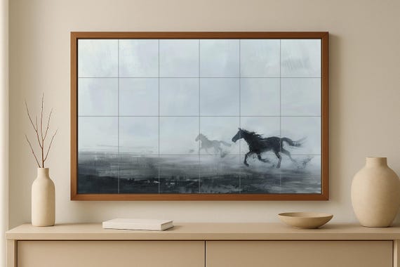 Mural de cerámica de caballos salvajes corriendo — vista 4