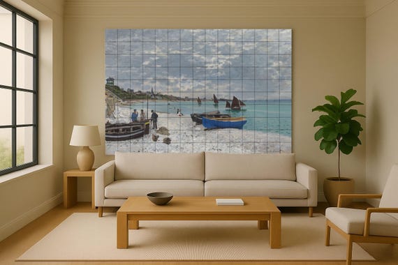 Mural de azulejos de cerámica en la playa de Sainte Adresse — vista 3
