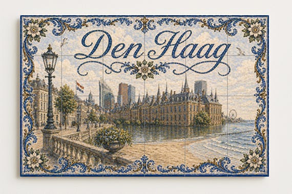 Mural de azulejos de cerámica de La Haya, Países Bajos, arte mural de ciudad … — vista 4