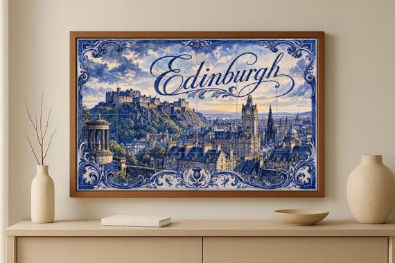 Mural de azulejos de cerámica de Edimburgo, Escocia, arte mural de castillo e… — vista 2