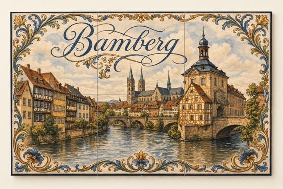 Mural de azulejos de cerámica de Bamberg, arte mural medieval a orillas del r… — vista 3