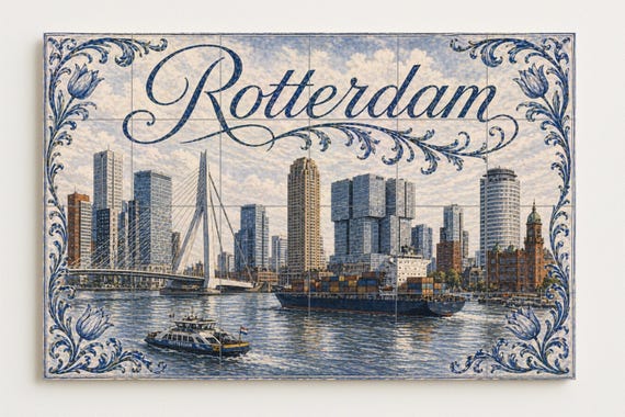 Mural de azulejos de cerámica de Rotterdam, Países Bajos, arte mural moderno … — vista 4