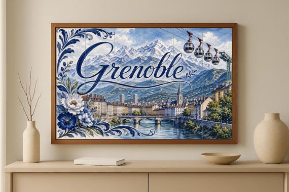 Mural de azulejos de cerámica de Grenoble, arte mural de los Alpes franceses … — vista 3